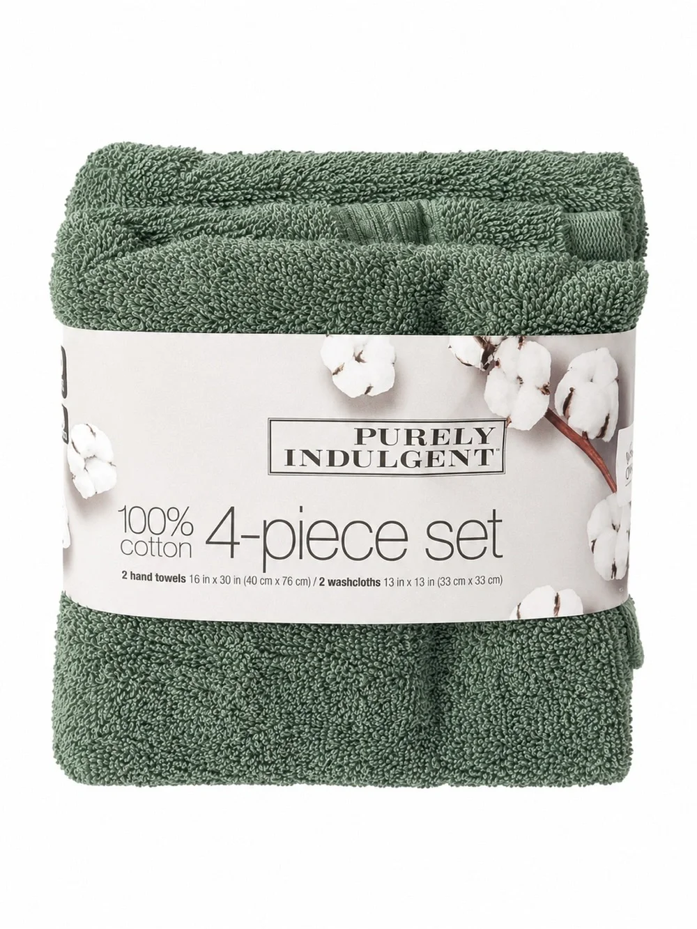 Purely Indulgent 100% Cotton 4 Piece Hand Towel Set Green Water New